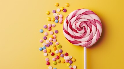 Candy lolypop on creamy background