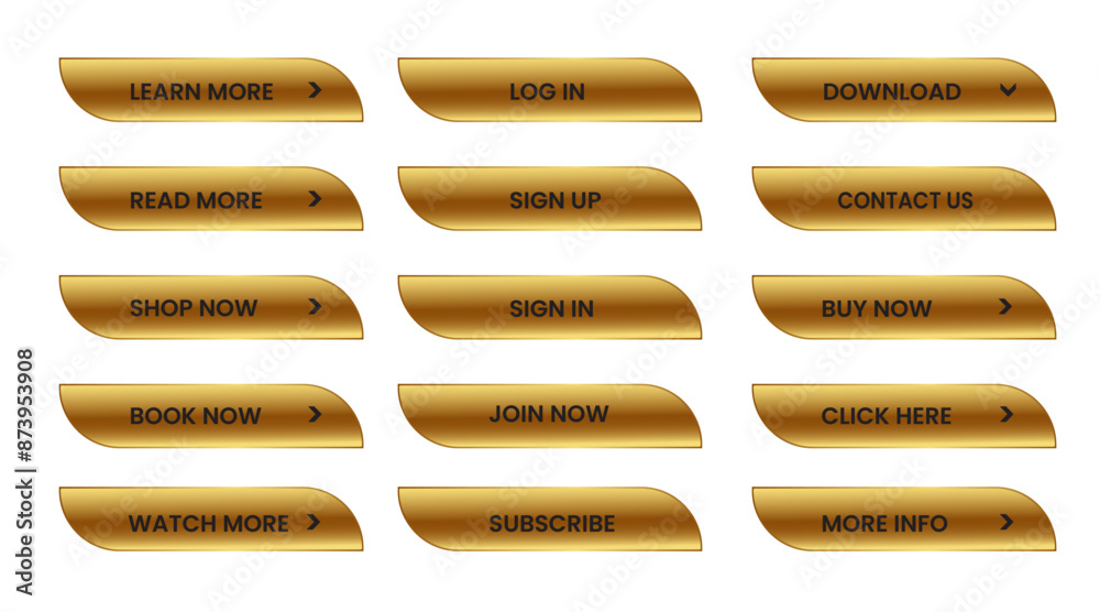 Wall mural web buttons set. shining gold. vector eps 10