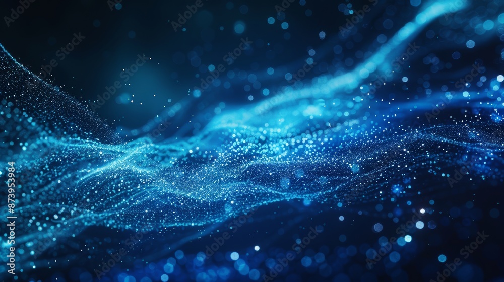 Poster analytics representation. wave of particles. 4k rendering of big data. digital background. analytica