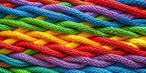 Braided ropes in vibrant and intertwined colors, interwoven, ropes, braided, vibrant, colorful, texture, close-up, pattern