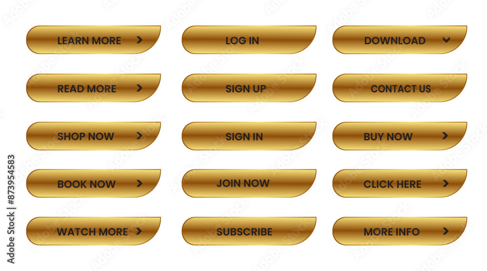 Wall mural Web Buttons set. shining gold. Vector EPS 10