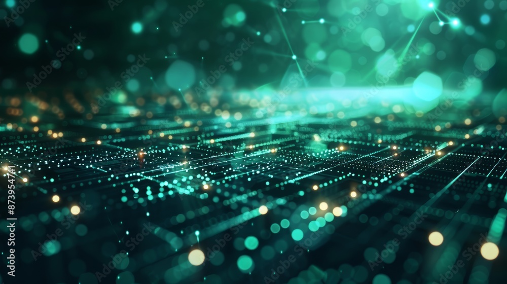 Poster this modern illustration shows a futuristic circuit digital interface concept with gradient dots and