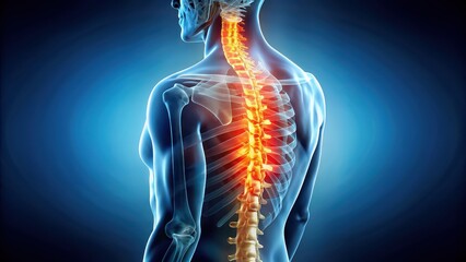 A close-up image of the human spine highlighting spinal pain and injury, spine, spinal cord, back pain, vertebrae