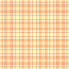 Madras fabric tartan texture, popular vector background pattern. Glen textile check seamless plaid in orange and light colors.