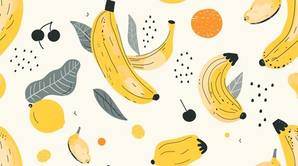 Minimalist hand-drawn banana pattern in monochrome
