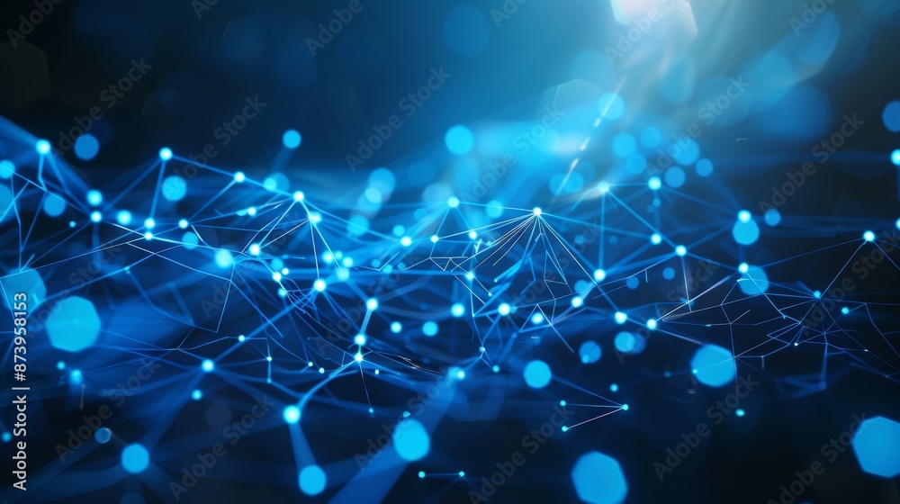 Poster abstract blue background with particles connected to a grid. stock image aig21.