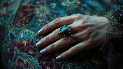 Stunning hand adorned with a turquoise ring