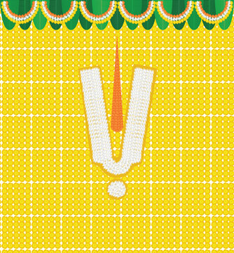 Creative and beautiful background design of yellow marigold flowers with Sri Balaji Tilak for weddings and marriages, birthday, anniversary and more