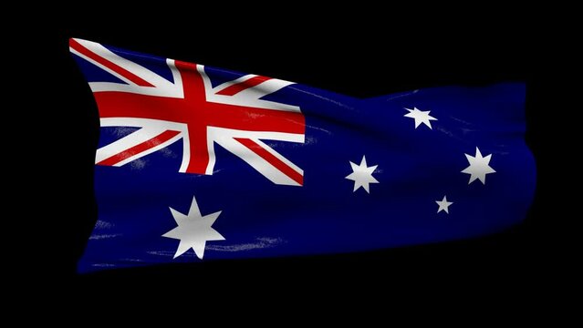 australia flag waving in the Wind transparent background 4K resolution
