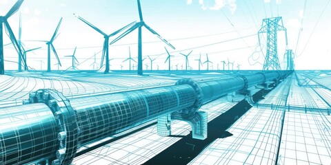 Fototapeta premium Detailed Pipeline and Wind Turbine Sketch