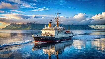 Obraz premium Astrolabe ice breaker sailing in the waters of Reunion Island, Astrolabe, ice breaker, ship, vessel, sea