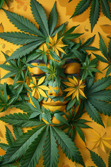 Fototapeta premium Smiling Marijuana Leaves on Bright Background