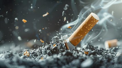 World no tobacco day concept for Stop smoking with a cigarette being dropped into a trash