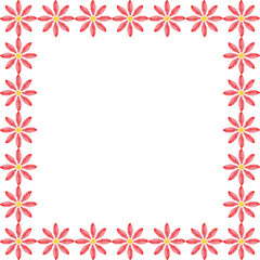 square frame made of red with yellow flowers over white