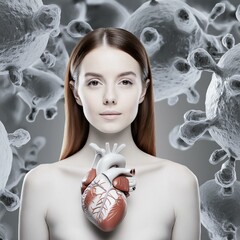 Human heart and cell background, 3d rendering