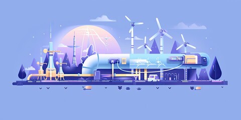 Fototapeta premium High-tech Pipeline with Wind Turbines