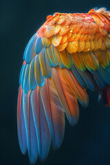 Fototapeta premium Macro image of a birdâ€™s wings dissolving into a spectrum of colors, an open cage beneath it,