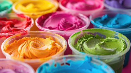 Vibrant play dough in plastic containers