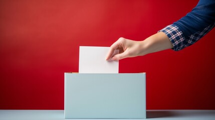 Hand of a person casting a vote into the ballot box during elections