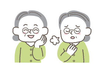 喜んでいる女性と不安を感じている女性のセット