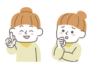 喜んでいる女性と不安を感じている女性のセット