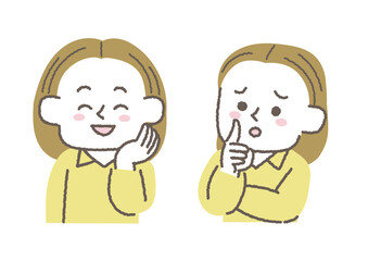 喜んでいる女性と不安を感じている女性のセット
