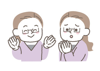 喜んでいる女性と不安を感じている女性のセット