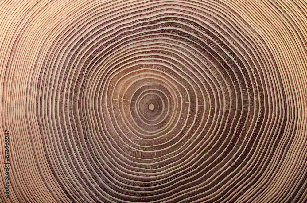 Wall mural a close-up view of a tree trunk cross-section, revealing detailed growth rings that radiate outward 