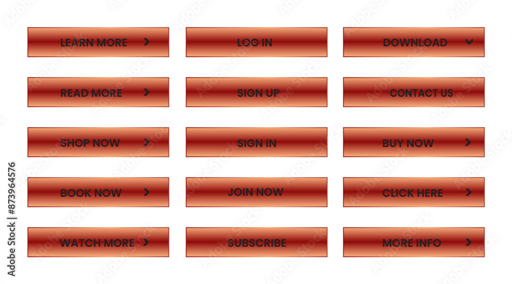 Wall mural web apps buttons set. red shiny reflected. vector eps 10