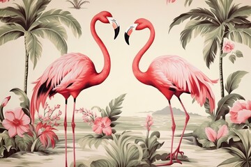 Fototapeta premium Hawaiian Flamingo flamingo pattern animal.