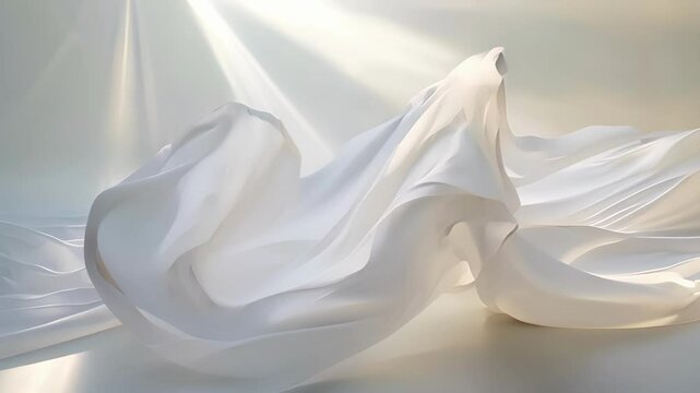 A piece of flowy white chiffon gently swaying back and forth in a simulated wind tunnel.