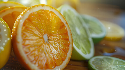 Vibrant Citrus Slices Close-Up with Water Droplets