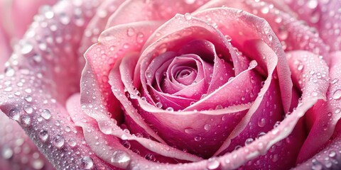 Closeup of a pink rose covered in delicate droplets, pink, rose, flower, closeup, petal, beauty, nature, fresh, dew, drops, water