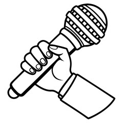  Hand-holding microphone line art vector illustration