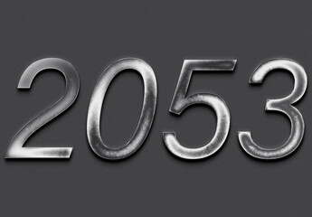 Chrome metal 3D number design of 2053 on grey background.