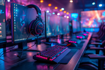 “Vibrant Gaming Setup with Neon Lights”