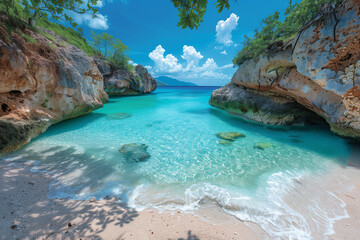 Fototapeta premium Hidden beach cove with crystal-clear waters