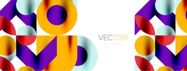 Metal color circles with shadows and other geometric elements composition for wallpaper, banner, background or landing