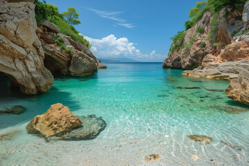 Fototapeta premium Hidden beach cove with crystal-clear waters