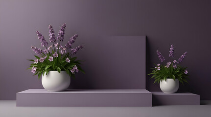 Fototapeta premium simple violet background podium 3D spring flower product beauty display nature, generative.ai 