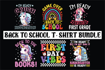 Obraz premium Back to school T-shir Bundle design template. back to school typography Bundle t-shirt. Kindergarten T-Shirt Design.
