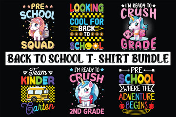 Back to school T-shir Bundle design template. back to school typography Bundle t-shirt. Kindergarten T-Shirt Design.