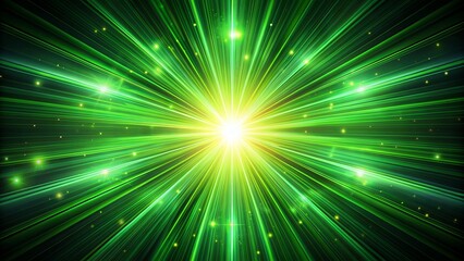 Vibrant green rays emanate from the center of a dark abstract background, symbolizing growth, harmony, and success in business endeavors.