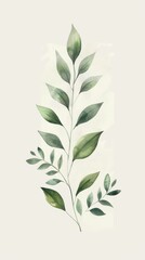 Fototapeta premium Watercolor depiction of a leafy branch with various shades of green, blending seamlessly to create a natural and soothing composition