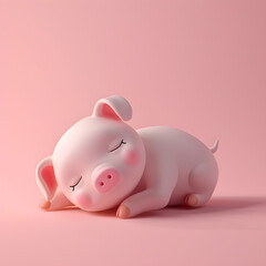 Adorable Sleeping Pink Piglet Figurine in Minimalist Digital Render