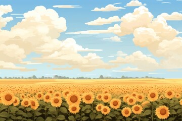 Naklejka premium Sunflower field sky landscape agriculture backgrounds.