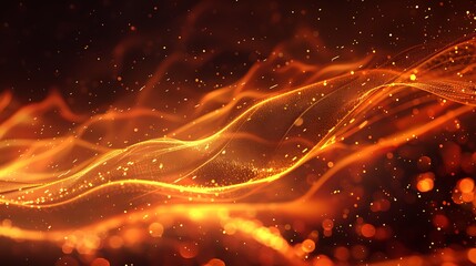 Fiery glowing trajectories with particles abstract background