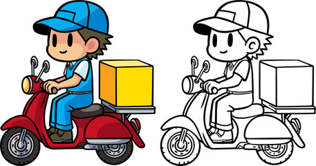 Delivery guy on a red scooter, anime style