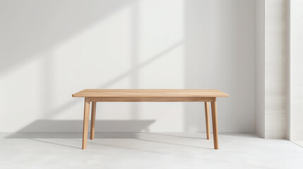 A Scandinavianstyle wooden dining table with sleek lines, minimalist design, and natural finishes, Modern, High detail, Elegant and functional piece