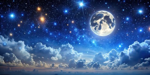 Fototapeta premium A majestic night sky filled with twinkling stars and a bright full moon , night, sky, stars, moon, majestic, astronomy